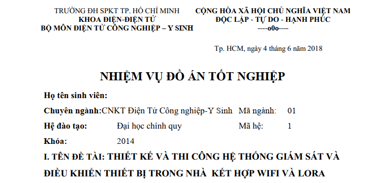 Đồ án nghiên cứu, cải thiện giải pháp điều khiển thiết bị trong nhà kết hợp wifi và Lora