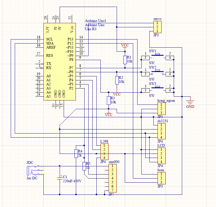 Mạch cho gà ăn tự động ứng dụng module sim900A, hiển thị app, tự động điều khiển